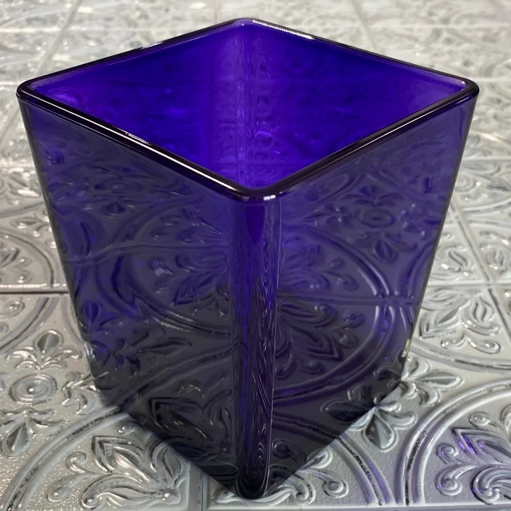 Teleflora Purple Glass Square Cube Vase l Made In Poland